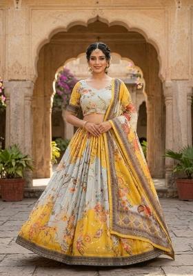 Yellow Embroidered Silk Lehenga Set