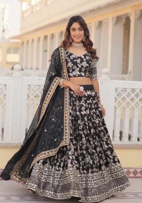Black Embroidered Viscose Lehenga Set