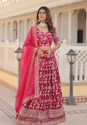 Rani Pink Embroidered Viscose Lehenga Set