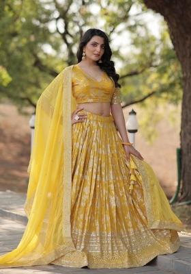 Yellow Embroidered Viscose Lehenga Set