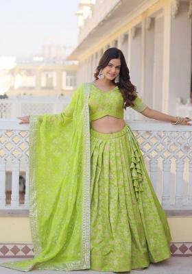 Parrot Green Embroidered Viscose Lehenga Set