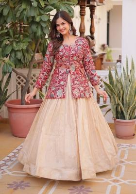 Off White Jacquard Silk Lehenga Set