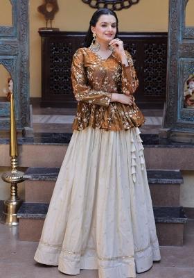 Mustard Sequin Work Silk Lehenga Set