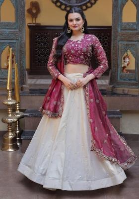 Maroon Embroidered Silk Lehenga Set