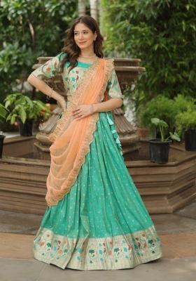 Blue Weaving Work Cotton Lehenga Set