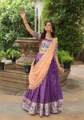 Violet Weaving Work Cotton Lehenga Set