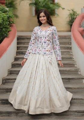 White Embroidered Viscose Lehenga Set