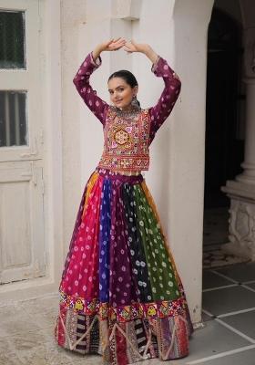 Multicolor Embroidered Georgette Lehenga Set