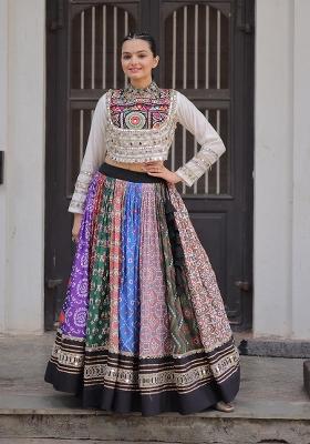 Multicolor Mirror Work Cotton Lehenga Set