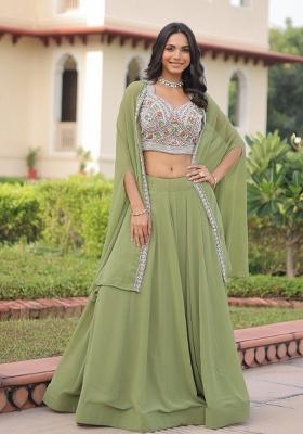 Mehendi Embroidered Georgette Lehenga Set