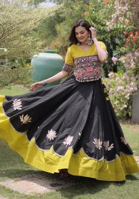 Black Mirror Work Silk Navratri Lehenga Set