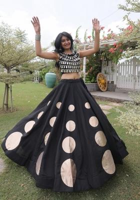 Black Mirror Work Silk Navratri Lehenga Set