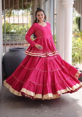 Rani Pink Lace Work Cotton Navratri Lehenga Set