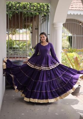Violet Lace Work Cotton Navratri Lehenga Set