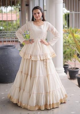 White Lace Work Cotton Navratri Lehenga Set