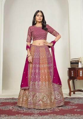 Rani Pink Embroidered Georgette Lehenga Set