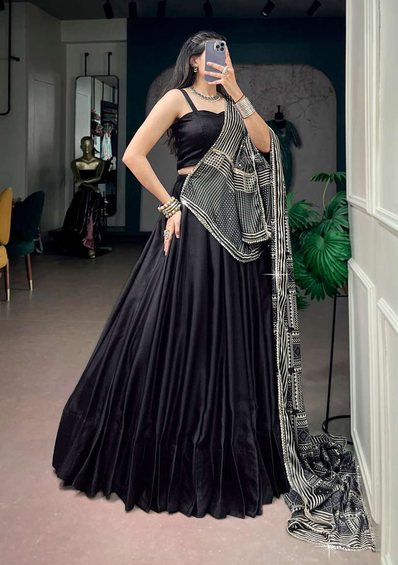 Black Silk Lehenga Set - Indya
