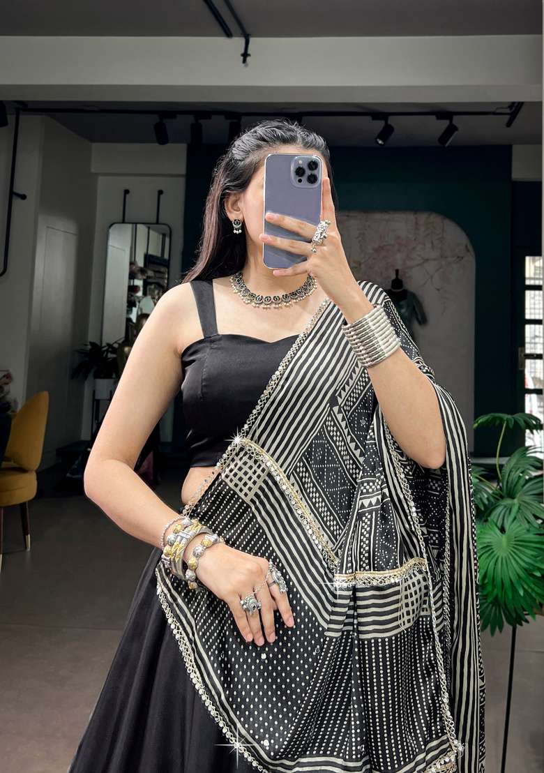 Black Silk Lehenga Set - Indya