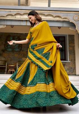 Mustard Rayon Lehenga Set with Mirror Work for Diwali | Wedding & Festive Wear
