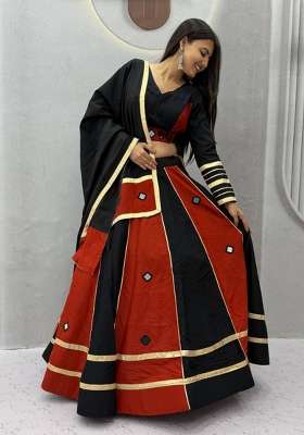 Rust And Black Silk Lehenga Set with Mirror Work for Diwali | Wedding & Festive Wear