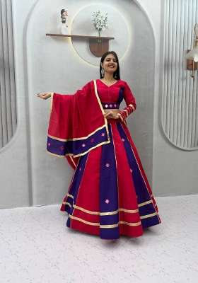 Pink And Blue Mirror Work Silk Lehenga Set for Diwali and Festive Wear