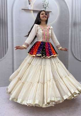 White Cotton Lehenga Set with Mirror Work for Diwali | Wedding & Festive Wear