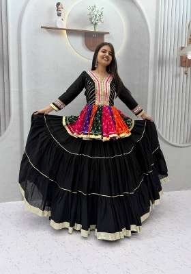 Black Mirror Work Cotton Lehenga Set for Diwali and Festive Wear