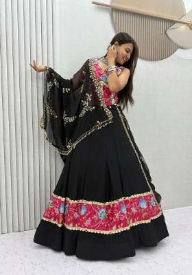 Black Silk Lehenga Set with Printed for Diwali | Wedding & Festive Wear
