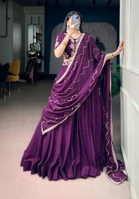 Purple Silk Lehenga Set with Embroidered for Diwali | Wedding & Festive Wear