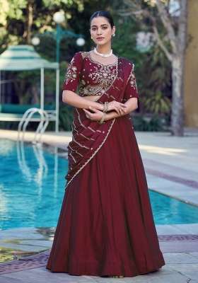 Maroon Embroidered Silk Lehenga Set for Diwali and Festive Wear