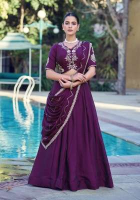 Purple Silk Lehenga Set with Embroidered for Diwali | Wedding & Festive Wear