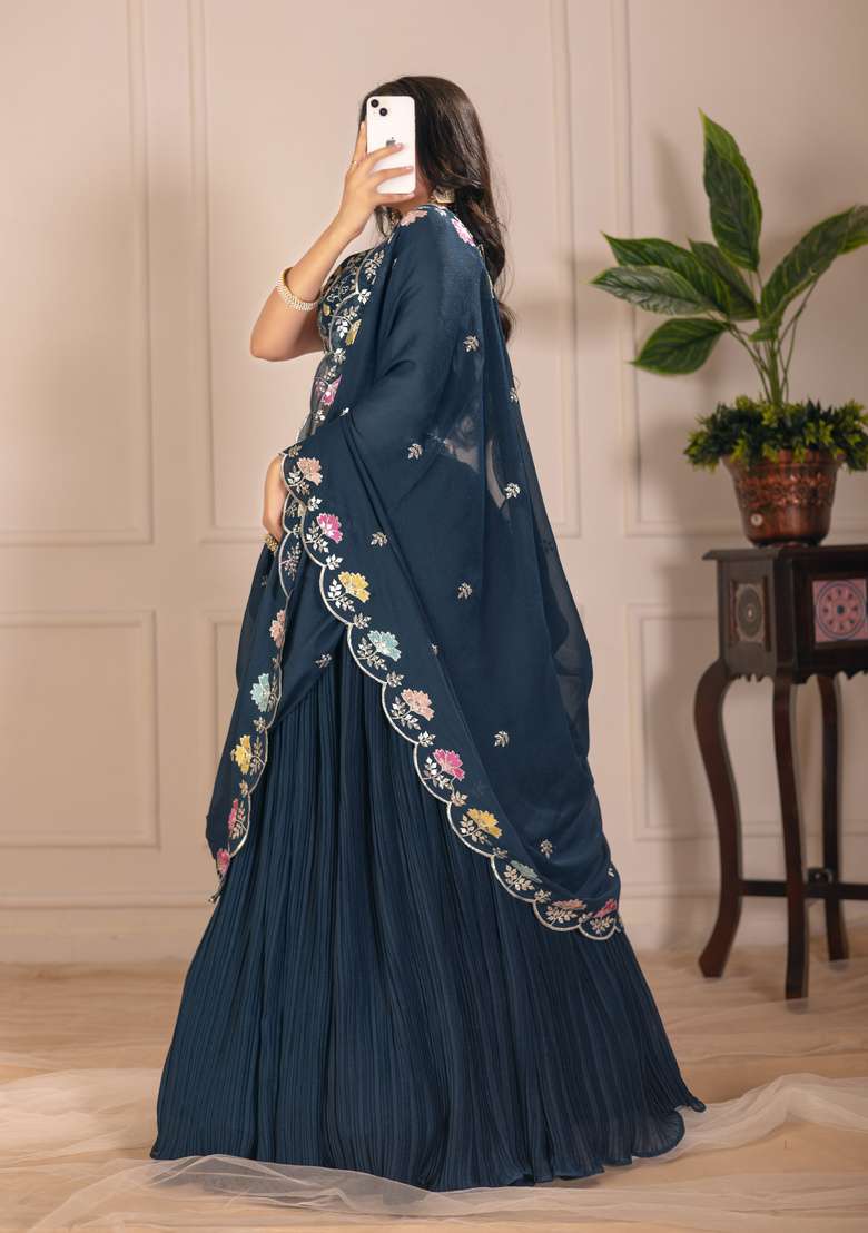 Rama Embroidered Georgette Lehenga Set - Indya