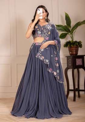 Grey Georgette Lehenga Set with Embroidered for Diwali | Wedding & Festive Wear