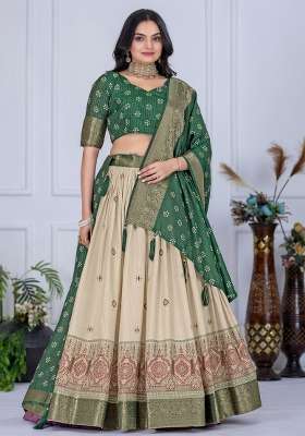Green Silk Lehenga Set with Printed for Diwali | Wedding & Festive Wear