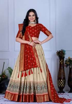 Red Silk Lehenga Set with Printed for Diwali | Wedding & Festive Wear