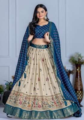 Blue Silk Lehenga Set with Printed for Diwali | Wedding & Festive Wear