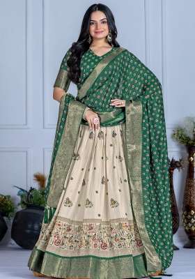 Green Silk Lehenga Set with Printed for Diwali | Wedding & Festive Wear