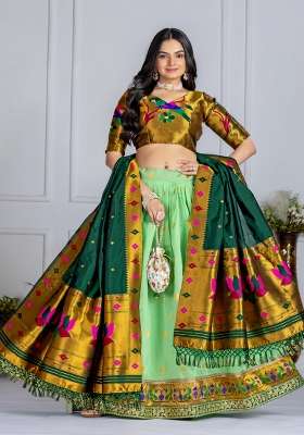 Green Silk Lehenga Set with Embroidered for Diwali | Wedding & Festive Wear