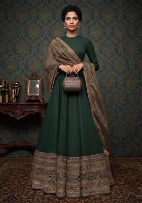 Green Silk Lehenga Set with Embroidered for Diwali | Wedding & Festive Wear