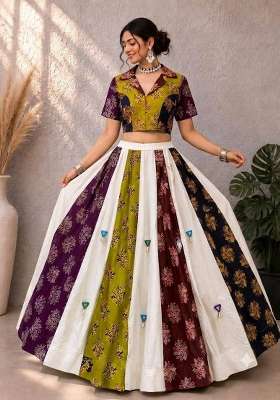 Multicolor Navratri Cotton Lehenga Set with Mirror Work for Diwali | Wedding & Festive Wear