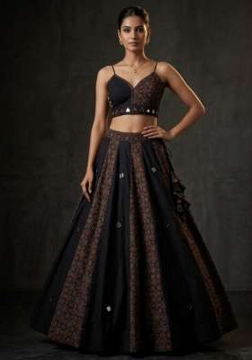 Rust Red And Black Navratri Cotton Lehenga Set with Mirror Work for Diwali | Wedding & Festive Wear