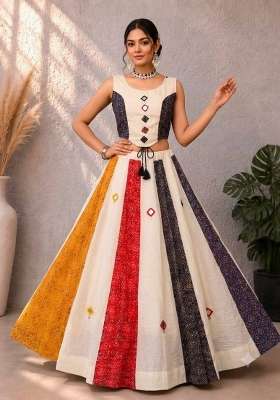 Multicolor Navratri Cotton Lehenga Set with Mirror Work for Diwali | Wedding & Festive Wear