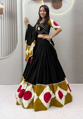 Black Printed Cotton Navratri Lehenga Set for Diwali and Festive Wear