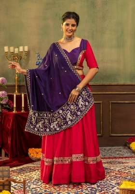 Rani Pink And Purple Embroidered Silk Navratri Lehenga Set for Diwali and Festive Wear