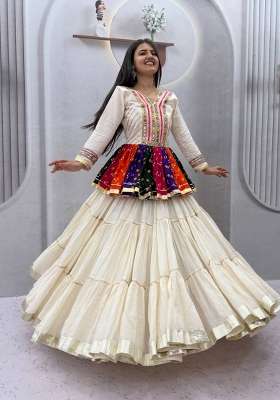 Multicolor Navratri Cotton Lehenga Set with Mirror Work for Diwali | Wedding & Festive Wear