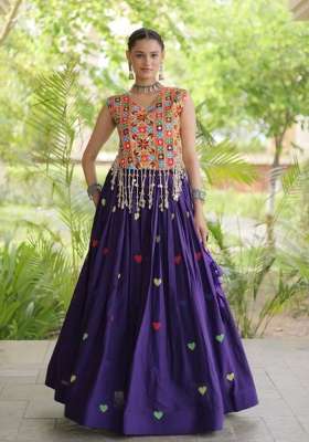 Purple Cotton Lehenga Set with Embroidered for Diwali | Wedding & Festive Wear