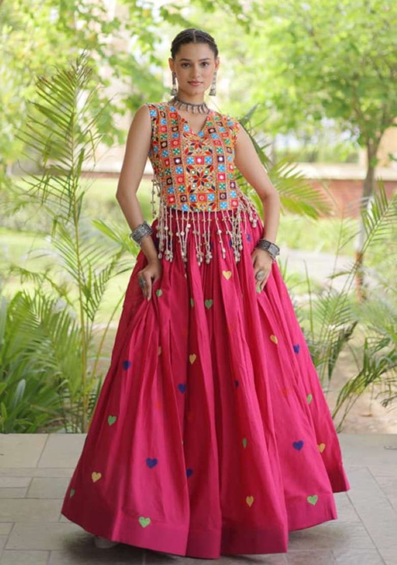 Rani Pink Embroidered Cotton Lehenga Set - Indya