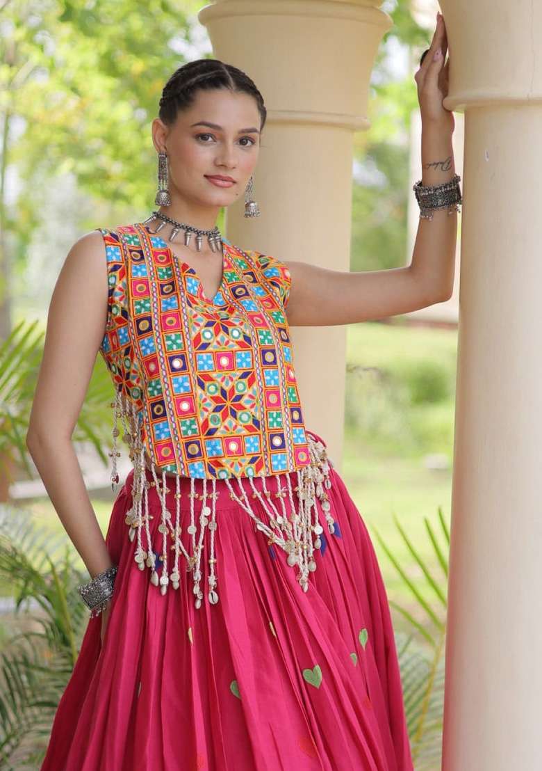 Rani Pink Embroidered Cotton Lehenga Set - Indya