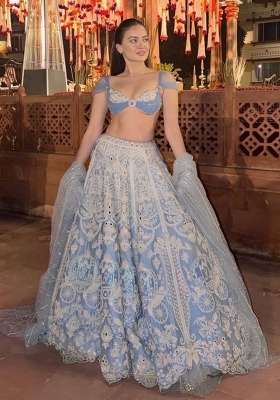 Sky Blue Sequin Work Silk Lehenga Set for Diwali and Festive Wear