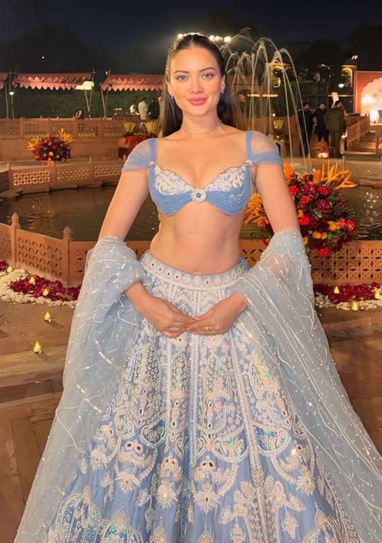 Sky Blue Sequin Work Silk Lehenga Set for Diwali and Festive Wear - Indya